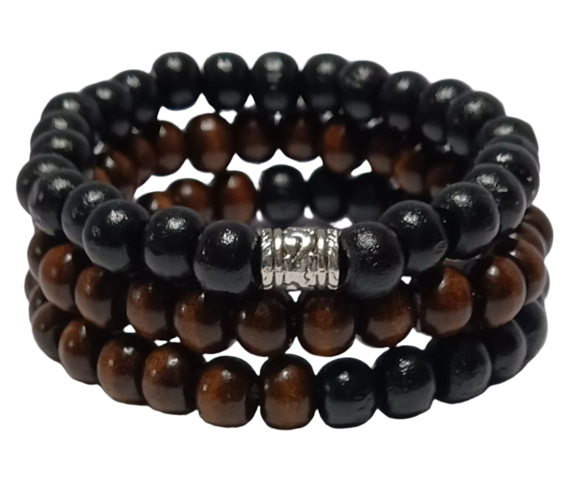 Multi-Brown and Black Stackable Men 3 Piece Bracelet Set