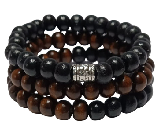 Multi-Brown and Black Stackable Men 3 Piece Bracelet Set